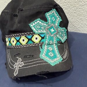 KBETHOS Black and Teal Embroidered Cross Women’s Hat